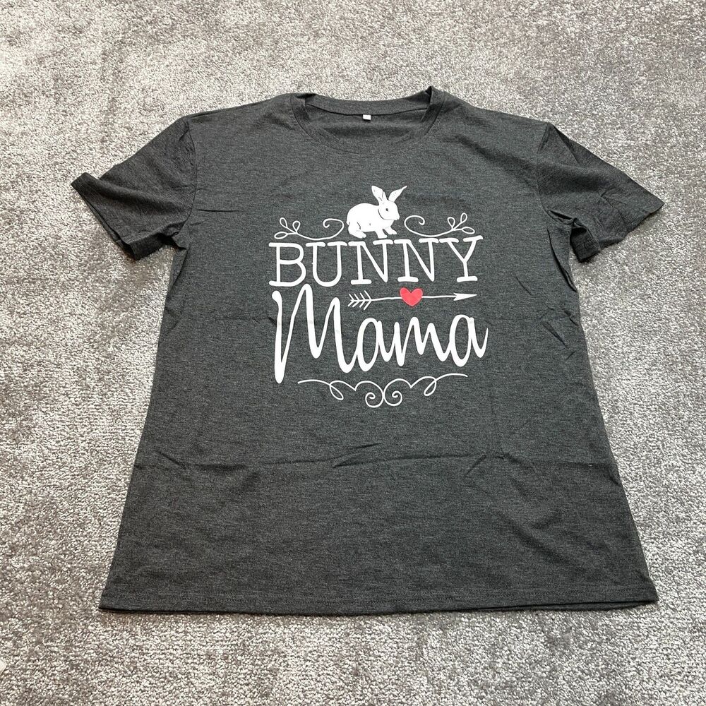 Unbranded Shirt Womens Large Gray Bunny Mama Logo Short Sleeve Casual New NWOT